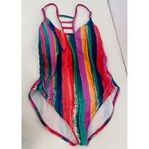 Urban Sea Womens One Piece Swimsuit Multicolor Striped V-Neck Ladder Back Sz XL